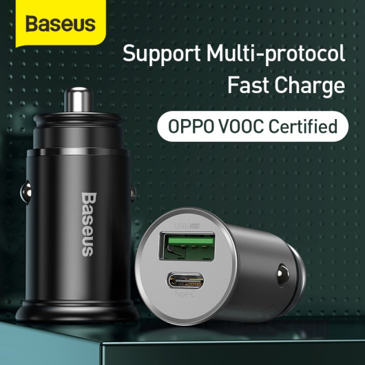 Автомобильное зарядное устройство BASEUS Circular Metal, VOOC USB+USB-C, 5A, 30 Вт, черный