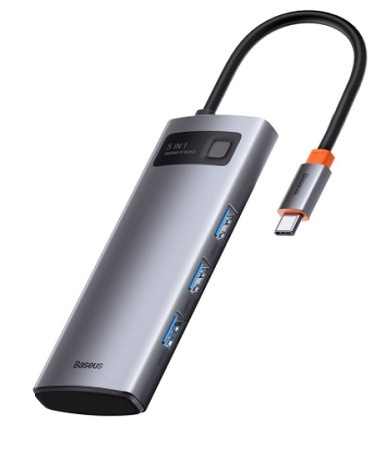 Хаб Baseus Metal Gleam Series 5-in-1 100W (CAHUB-CX0G) 3xUSB 3.0, HDMI 4K, USB-C PD