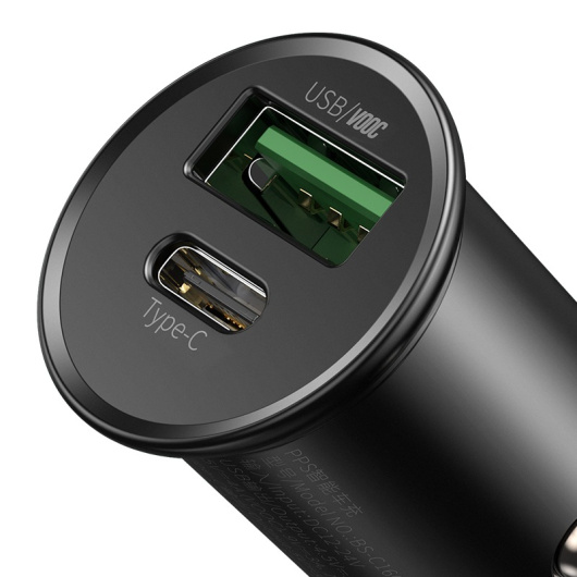 Автомобильное зарядное устройство BASEUS Circular Metal, VOOC USB+USB-C, 5A, 30 Вт, черный