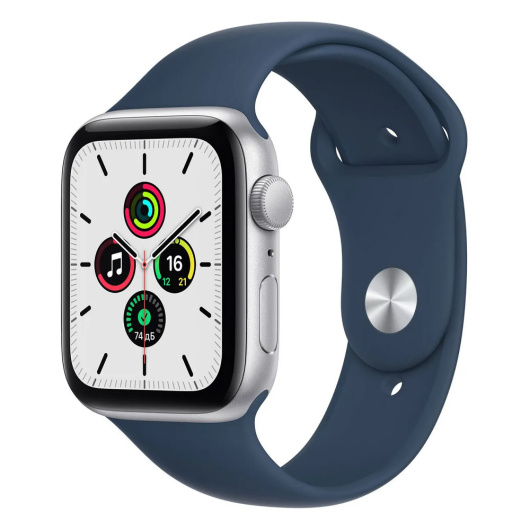 Умные часы Apple Watch SE GPS 44мм Aluminum Case with Sport Band USA серебристый/синий омут (MKQ43)