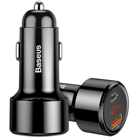 Автомобильное зарядное устройство BASEUS Magic C20C, USB+USB-C, 5A, 45 Вт, черный, дисплей
