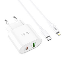 Сетевое зарядное устройство Hoco C95A Lineal USB+Type-C + Кабель Type-C/Lightning, 3A, белый 