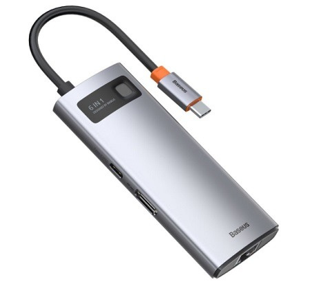 Хаб Baseus Metal Gleam Series 6-in-1 PD 100W, USB3.0x3, HDMI 4K, RJ45
